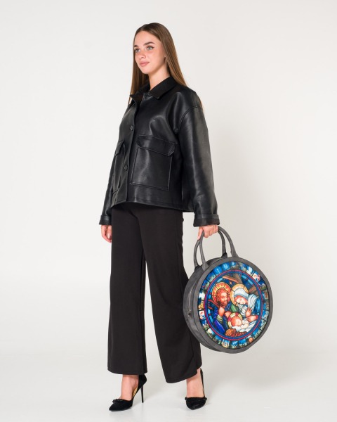 VİTRAY TRANSPARAN BASKILI YUVARLAK DERİ ÇANTA