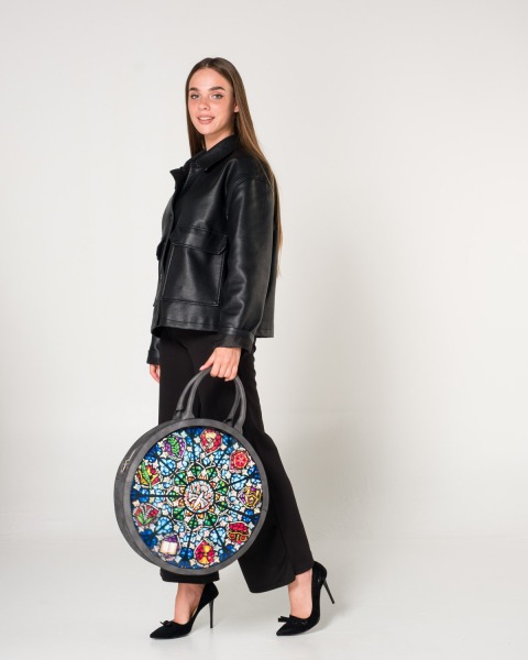 VİTRAY TRANSPARAN BASKILI YUVARLAK DERİ ÇANTA