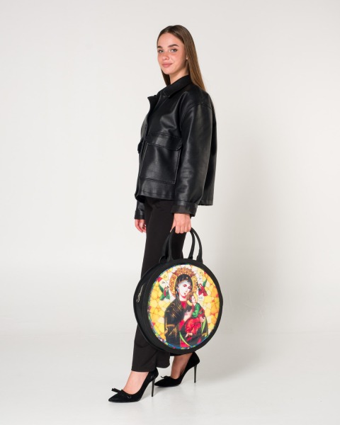 VİTRAY TRANSPARAN BASKILI YUVARLAK DERİ ÇANTA VTC005