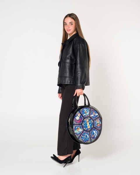 VİTRAY TRANSPARAN BASKILI YUVARLAK DERİ ÇANTA