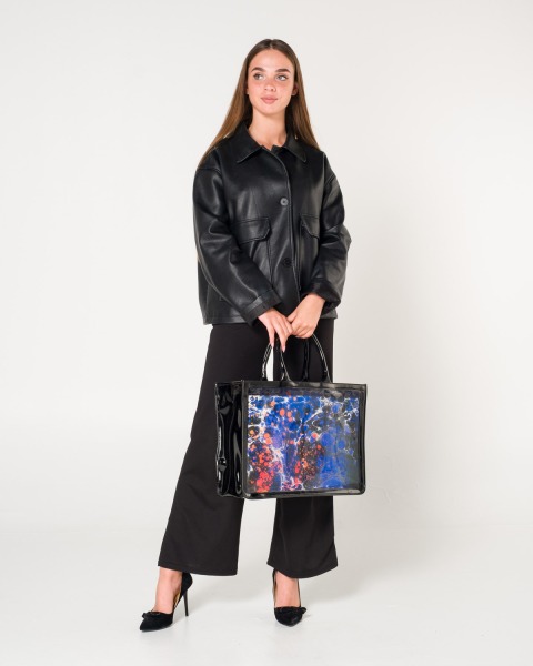 EBRU TRANSPARAN BASKILI DERİ ÇANTA