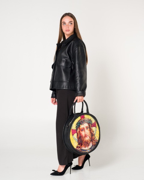 VİTRAY TRANSPARAN BASKILI YUVARLAK DERİ ÇANTA